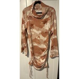 Anthropologie‎ Daily Practice Cowl Neck Tunic Dress NWT Tan Abstract Print